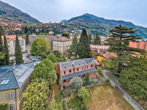 an aerial view of a building in a city at Villetta Cristina historic village Bellano-LC Comolake in Bellano