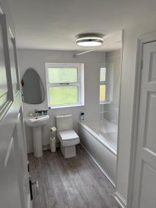 a bathroom with a sink and a toilet and a bath tub at Victoria House in Littleport