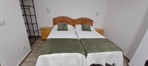 a bedroom with two beds with green and white sheets at El Rincón de Perez B in Ajo