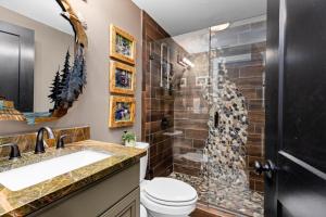 ein Badezimmer mit Dusche, Toilette und Waschbecken in der Unterkunft Eagles Court 42 With Wintergreen Advantage in Roseland + 20 Fotos