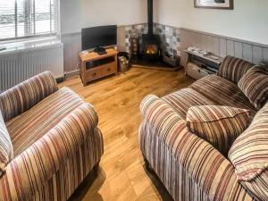 a living room with two couches and a fireplace at Little Netherleigh in Trearddur