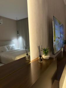 استديو أنيق بتصميم راقي tesisinde bir odada yatak veya yataklar