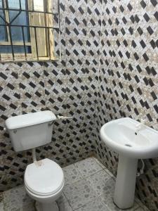 a bathroom with a toilet and a sink at Elite Retreat Apartment, Ewu Oliwo Sagamu in Sagamu