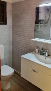 łazienka z białą umywalką i toaletą w obiekcie Apartments by the sea Tkon, Pasman - 6221 w mieście Tkon +29 zdjęć