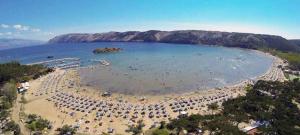 an aerial view of a beach with umbrellas at Apartments in Lopar - Insel Rab 34120 in Lopar