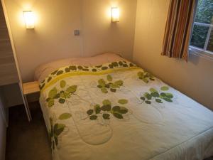 NaucelleMobil-home avec terrasse pour 4 personnes - API-1-52-671的一张床上的床上,上面有毯子 更多21张照片