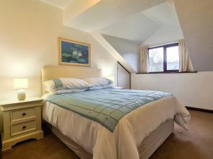 ein Schlafzimmer mit einem Bett und einem Fenster in der Unterkunft Oakleigh Cottage in Llangelynin + 7 Fotos