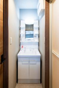 a bathroom with a white sink and a mirror at Amp Flat Arc Bliss 4 in Chikushino