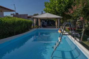 ein Schwimmbecken mit Rutsche im Garten in der Unterkunft Casa Rita ΛΟΥΤΡΑ ΠΟΖΑΡ ΑΡΙΔΑΙΑ in Aridea