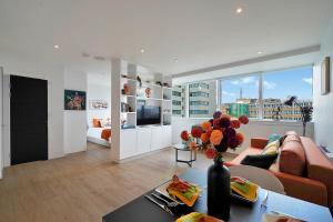 Μια τηλεόραση ή/και κέντρο ψυχαγωγίας στο Large Cosy Studio Apartment Next To Stadium With Gym