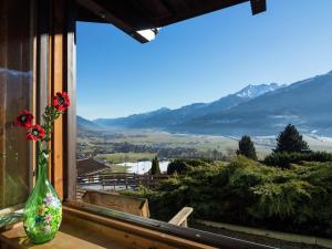 a vase with flowers sitting on a window sill at Chalet on the slopes in Piesendorf +21 photos