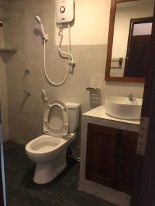a bathroom with a toilet and a sink and a shower at Kandy Home Stay in Kandy