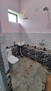 une salle de bain avec toilettes et lavabo dans l'établissement Hotel & Restaurant - VIRAT CHATPATA BAZAAR, à Bairāt
