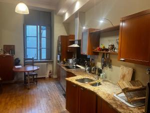 une cuisine avec un évier et un plan de travail dans l'établissement Maison Gally Historic Luxury, à Carcassonne