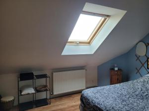 a bedroom with a bed and a skylight at Chambre chez Manue in Le Mans