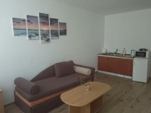 a living room with a couch and a table at Hotel FLÓRA retro in Dudince