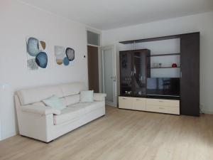 a living room with a white couch and a television at Torre 2 in Longarone