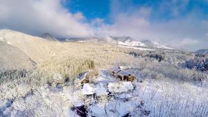 an aerial view of a house in the snow at Hotel Sierra Resort Hakuba in Hakuba