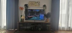 a television sitting on a entertainment center in a living room at Alcalá Playa Terraza in Rota