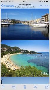 twee foto's van een strand met boten in het water bij уютный дом in Empuriabrava