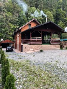 a house with a car parked in front of it at Cabana Revnic in Băişoara