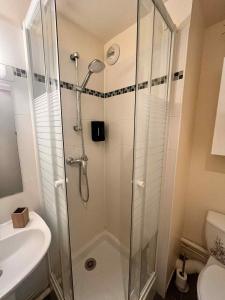 a bathroom with a shower and a toilet and a sink at Cocon Zen en plein Cœur historique de Rouen in Rouen