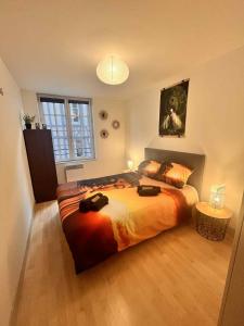 a bedroom with a large bed in a room at Cocon Zen en plein Cœur historique de Rouen in Rouen +37 photos