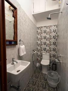 a bathroom with a sink and a toilet at L'EDELWEISS Heritage House in Puducherry