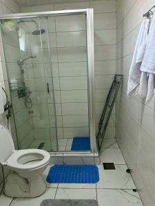 a bathroom with a shower and a toilet at Hilltop Family House Panoramic Views in Dobrnja +19 photos