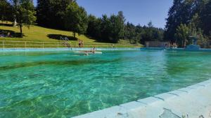 a person in a boat in a large pool of water at Apartment Lia in Beerfelden