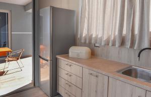 a kitchen with a sink and a refrigerator at Gold Sun Villa in Ratzaklíon