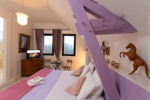 a bedroom with a purple bunk bed with a ladder at CHAMBRES D HÔTES ROMANCE AVEC SPA PRIVATISÉ ! Le LUXE EN TOUTE INTIMITÉ in Doutre