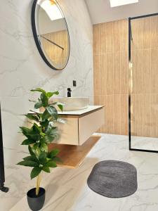 a bathroom with a sink and a mirror at Cara Grand Chalet in Braşov +21 photos