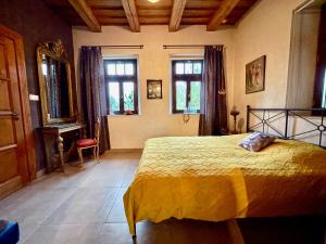 a bedroom with a bed in a room with windows at Patrimonium Wellness Apartments in Tiszaszentimre +108 photos