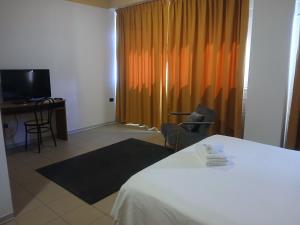 a hotel room with a bed and a television at Hotel Ponsacco HP in Ponsacco