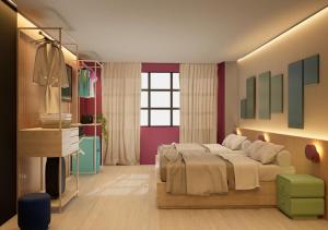 een slaapkamer met een groot bed en een ladekast bij Hotel More By Kavia in Mexico-Stad