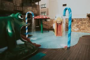 a water park with a pool with a water slide at Hotel da Lea in Guarapari