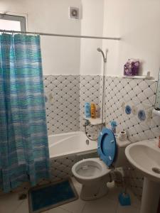 a bathroom with a blue toilet and a sink at Apartment in Villa - Tangier in Tangier +16 photos