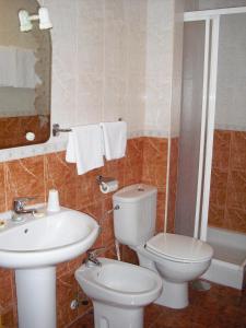 y baño con aseo y lavamanos. en Hostal Sunami, en La Nucía