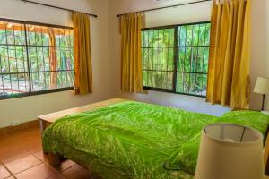 1 dormitorio con cama verde y ventanas en Casa Francesca Beautiful house with a large garden, en Sámara 44 fotos más