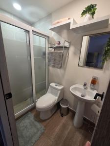 a bathroom with a toilet and a sink at Apartmento Artemisa Distrito in Tegucigalpa