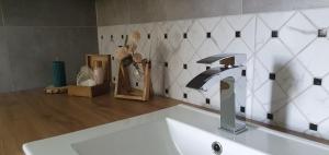 een wastafel met een kraan in de badkamer bij Apartament w Sercu Gór z ogrodem in Wałbrzych