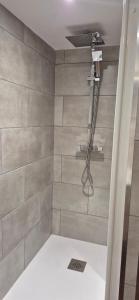 a shower with a shower head in a bathroom at Chambre Étape Isabielle in Saint-Vaury