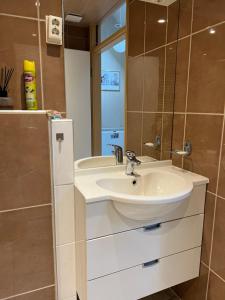 伊皮Vakantiehuis met eigen ingang的浴室里有洗手池和镜子