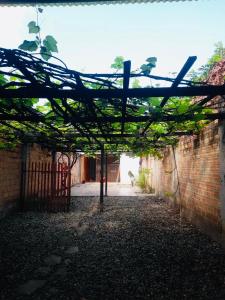 un vicolo vuoto con una recinzione e un muro di mattoni di Casa Jardín a Tarapoto