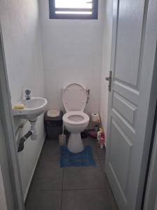 a bathroom with a toilet and a sink at Haut de maison T4 à Petit Canal in Petit-Canal +9 photos