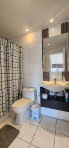 une salle de bain avec toilettes et lavabo dans l'établissement Beautiful View 1D Free Parking, à Santiago