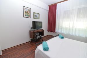 a bedroom with a bed and a tv and a window at Apartment Nevena in Mali Lošinj