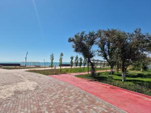 a red brick road with trees on the side at Сдаётся однокомнатная квартира Люкс возле озера. in Balqash +4 photos