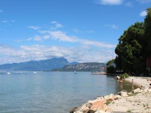 ラツィーゼにあるHoliday apartment near the lake, shared swimming poolの人々が水の中に立っている水域